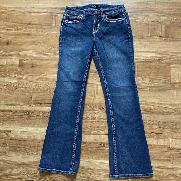 SHYANNE 29x32 Thick Stitch Rhinestone Medium Wash Boot Cut Jeans Short Western - Picture 5 of 15